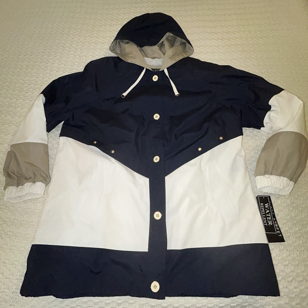 Fleet Street Women's XL Button Up Hooded Water Resistant Jacket $90 New